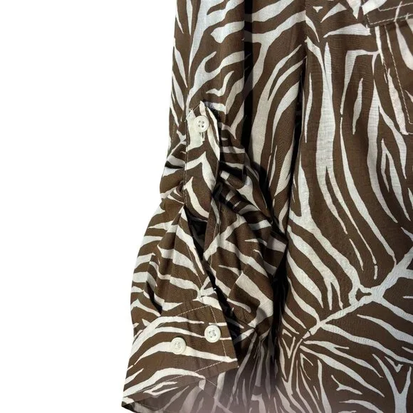 Jones New York Sport Brown & White Zebra Print Button-Up Long Sleeve Shirt - Picture 3 of 13